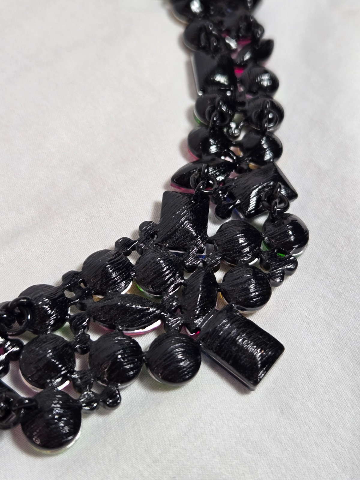 Multicolor Rhinestone Statement Bib Necklace Gunmetal Chain Bold Crystal Cluster