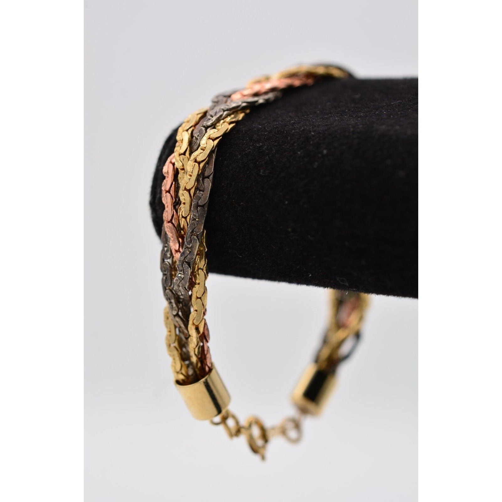 Vintage Chain Braided Bracelet Mixed Metal Silver Gold Copper Tone 1980s Bin5