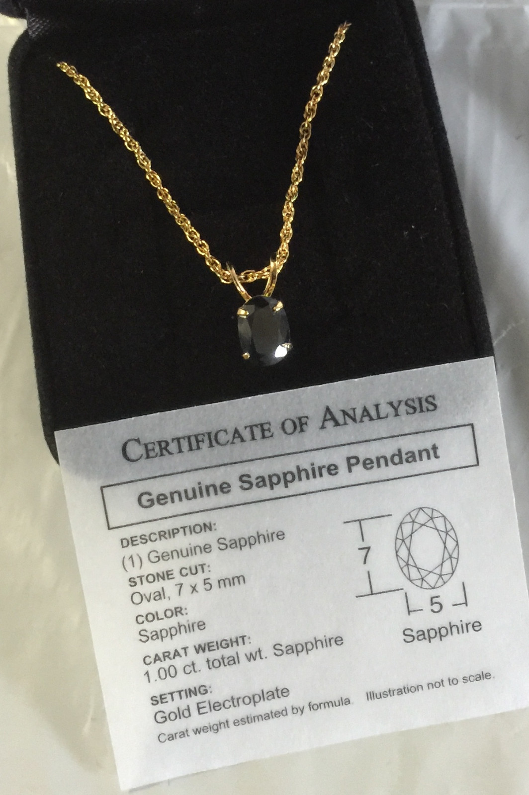 NEW QVC Genuine sapphire stone with Gold plated necklace Velvet gift boxed