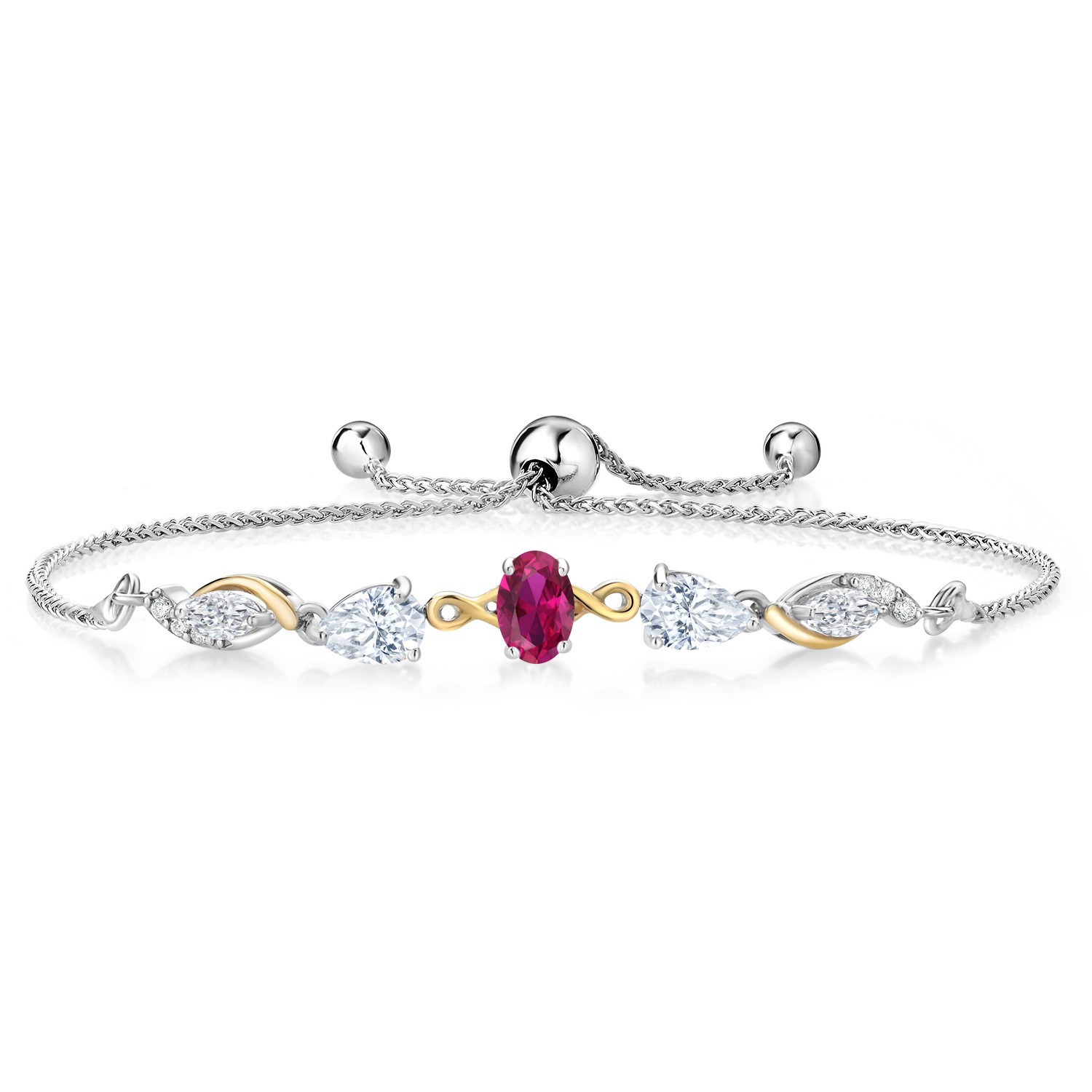 925 Silver and 10K Yellow Gold Created Ruby White Moissanite and Lab Grown