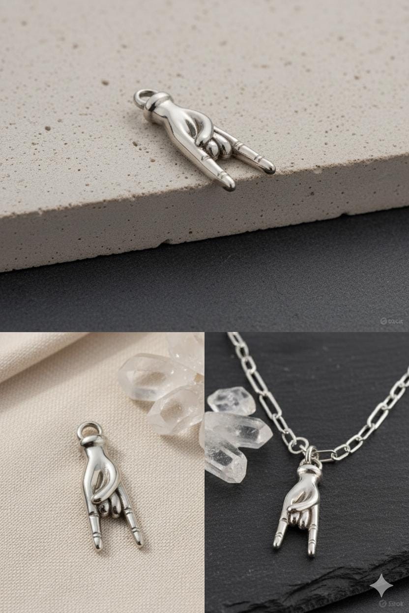 Mano Cornuto Charm, Horn Hand Pendant, Rock N Roll Hand Necklace Stainless Steel