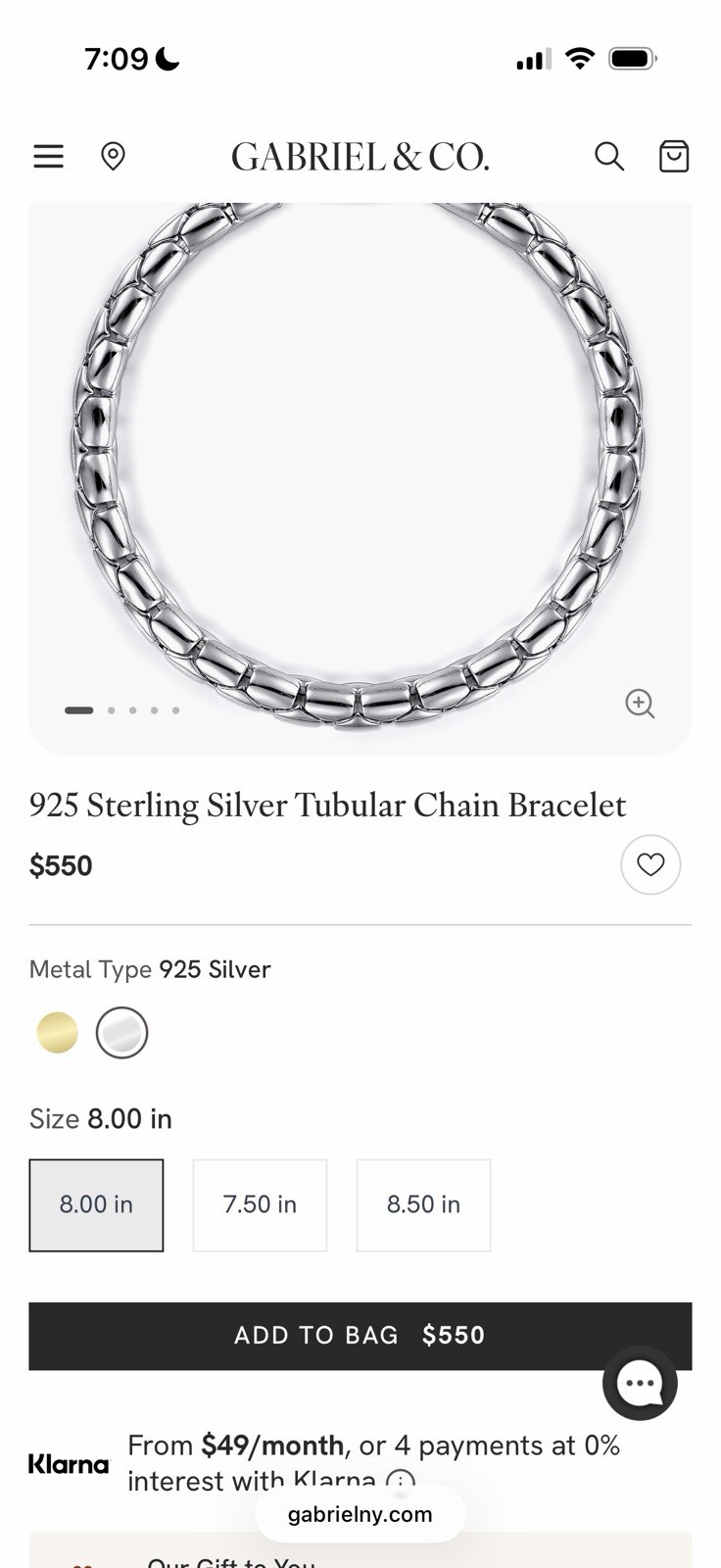 Gabriel & Co. 925 Sterling Silver Mens Bracelet and Storage Box