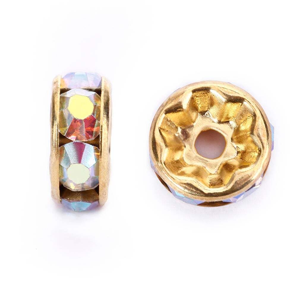 Clear AB Rhinestone Rondelle Spacers Gold/Silver 4mm 6mm 8mm 10mm 50pcs Per Bag