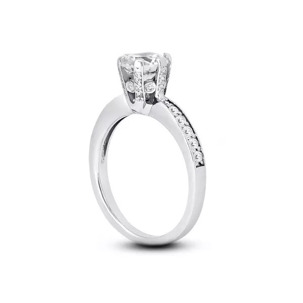 Engagement Ring 14K White Gold Vintage 1.45 Carat Round Lab-Grown Diamond E VS1