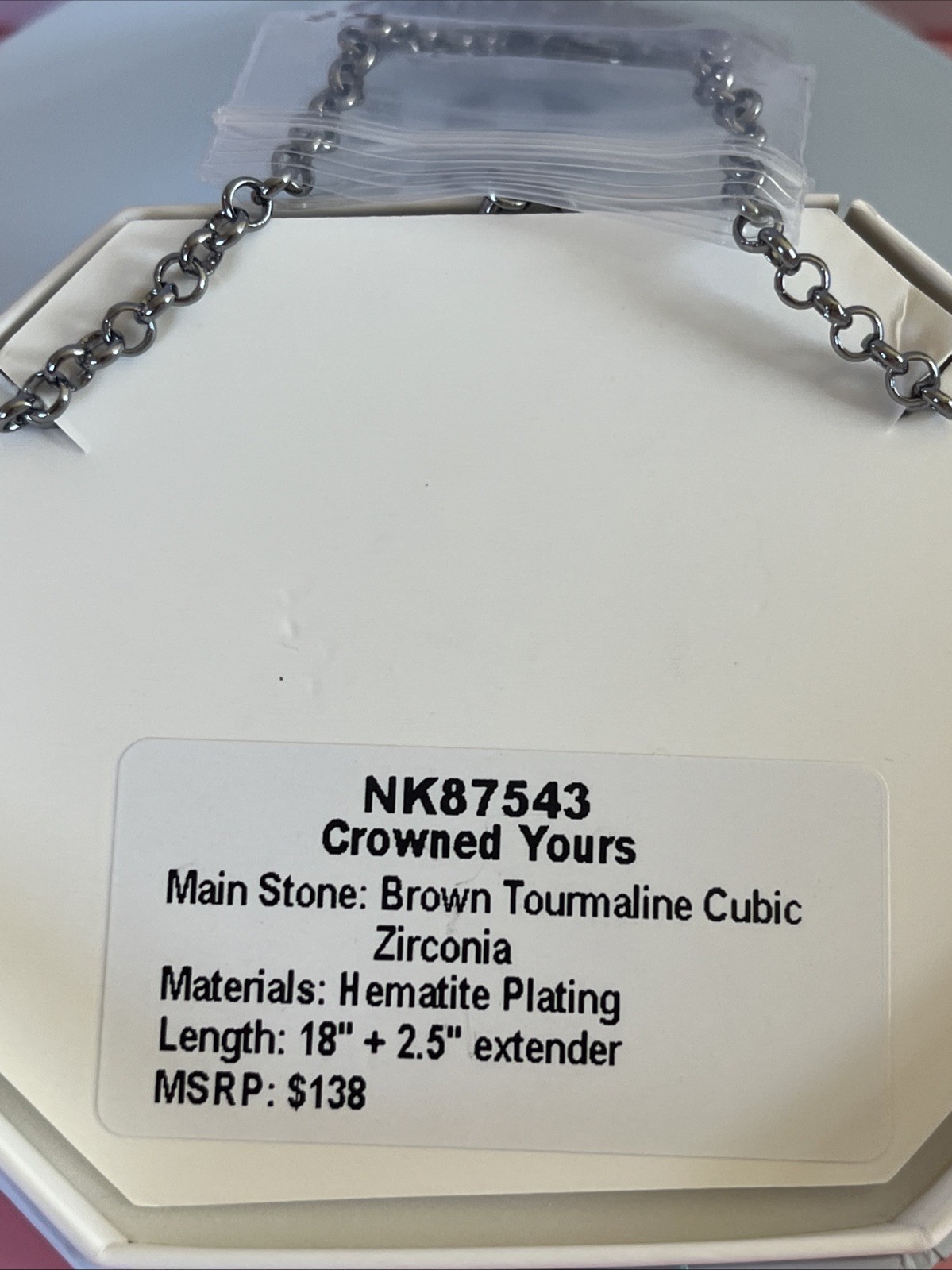 Bomb Party Necklace NK87543 ‘Crowned Yours’ Brown Tourmaline CZ Hematite Plating