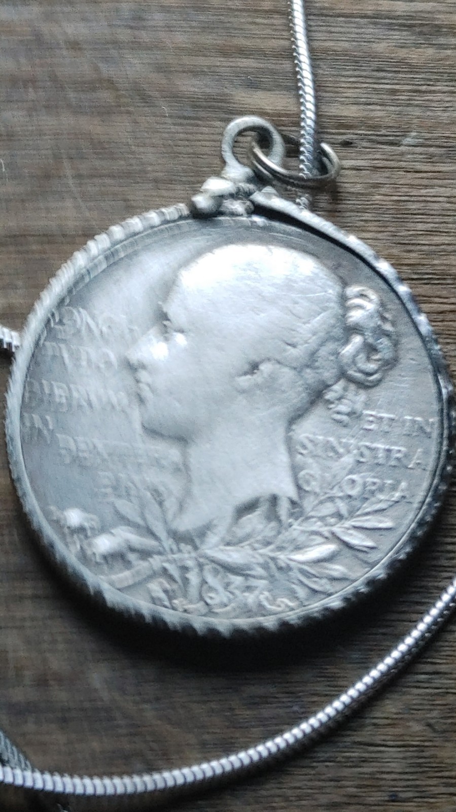 1837-1887 Queen Victoria English Silver Jubilee Pendant 28″ Sterling Snake Chain
