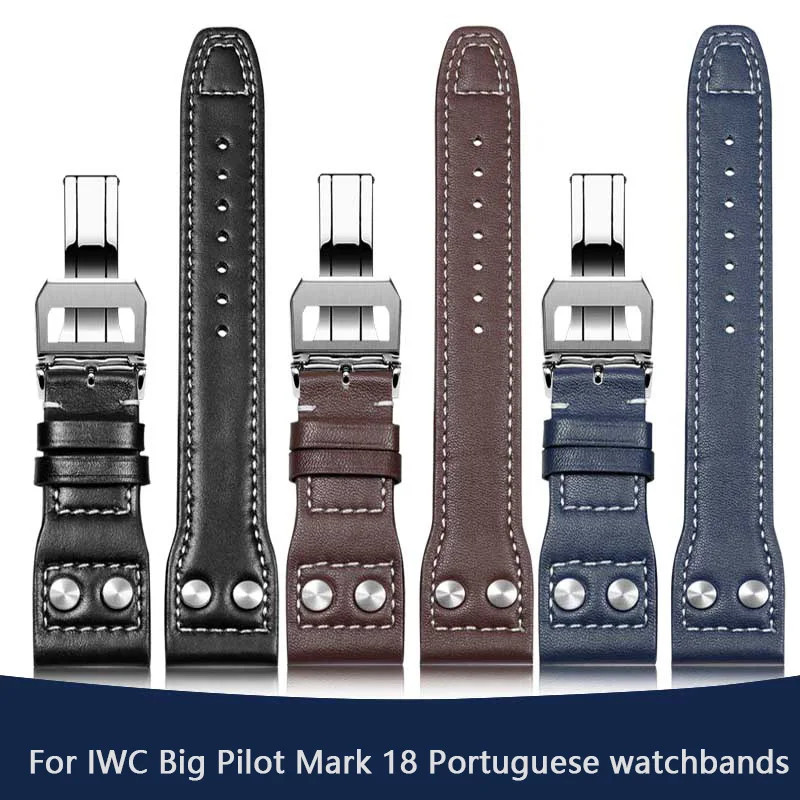 Genuine Leather Willow Nail Strap IWC Big Pilot Mark 18 Portuguese 20-22mm