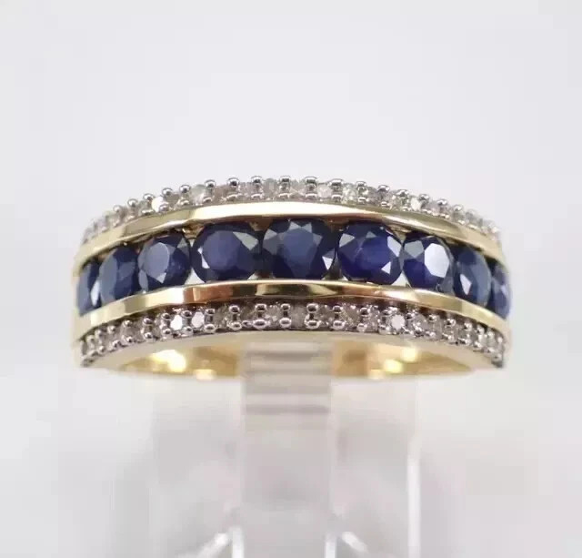 2.50 Ct Round Cut Natural Sapphire & Diamond Wedding Ring 14K Yellow Gold