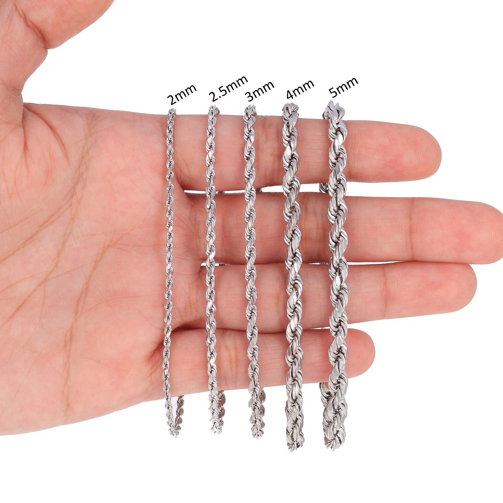 10K White Gold 2mm-5mm Diamond Cut Rope Chain Bracelet Mens Womens 7″ 8″ 9″