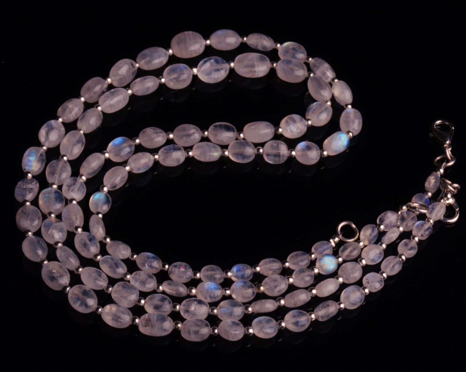 Blue Fire Rainbow Moonstone 6×4 to 9×7 mm Size Oval Nugget Beads Necklace 17″