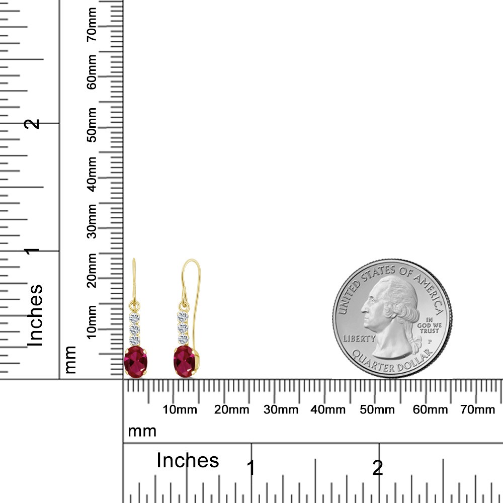 10K Yellow Gold Created Ruby and White Topaz Drop Dangle Earrings For Women |