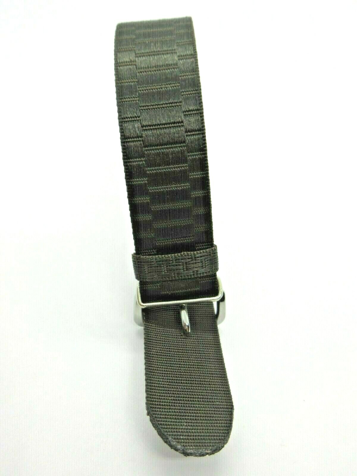 Dark Brown Woven Nylon One Piece 18mm Watch Strap Silver Buckle
