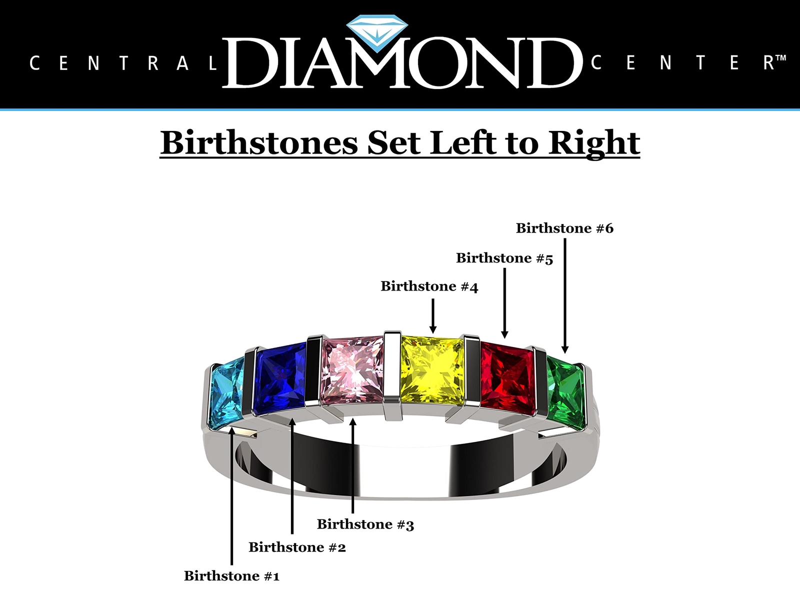 NANA Princess Mothers Ring with 1 to 6 Simulated Birthstones in Silver or 10k