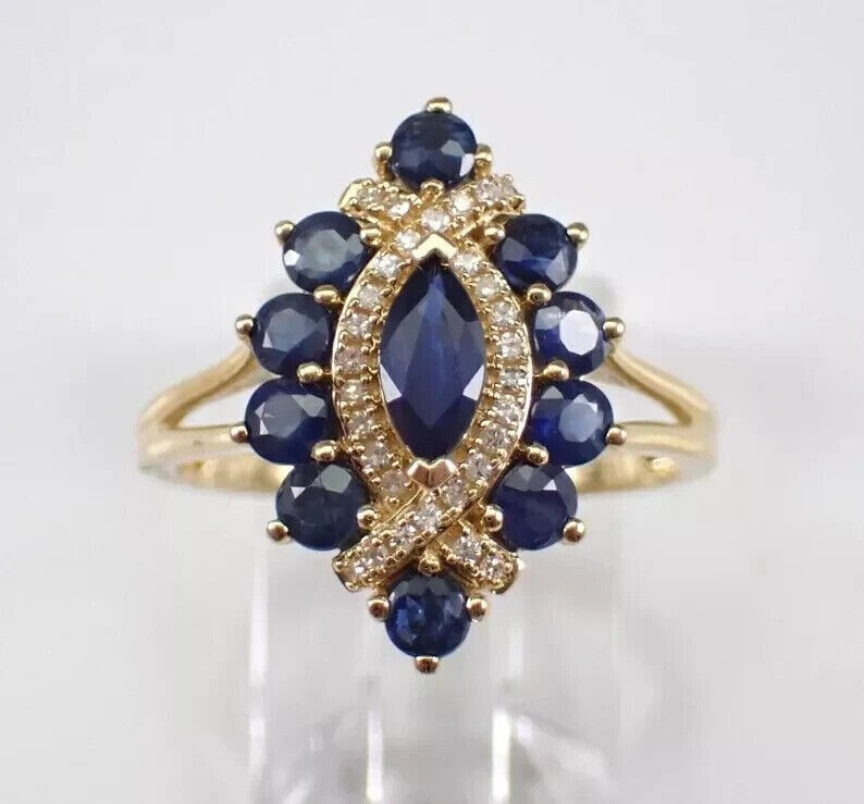 2.50Ct Marquise Cut Simulated Sapphire Wedding Fancy Ring 14K Yellow Gold Plated