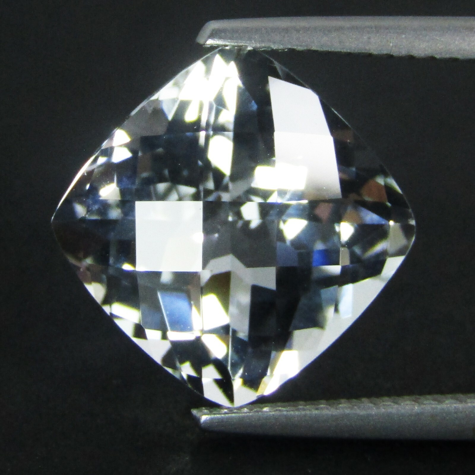 8.86Cts Stunning Natural White Topaz 12mm Cushion Checker Cut Gemstone Ref-VIDEO