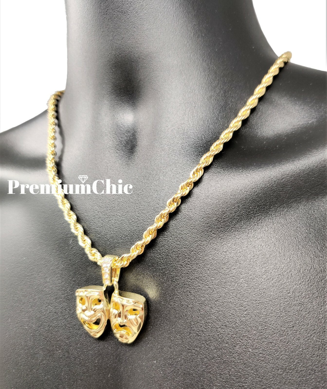 Laugh Now Cry Later Pendant with 5mm Rope Chain Plated Hip Hop CZ Necklace