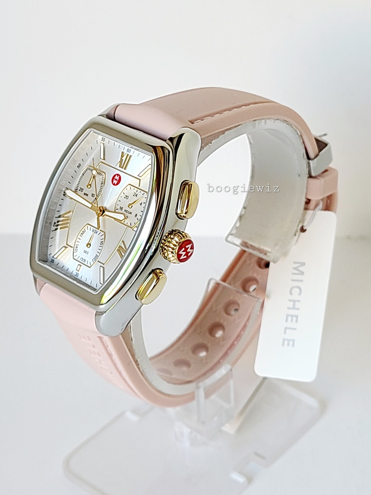 MICHELE SWISS MADE CHRONOGRAPH PINK RELEVE SILVER WATCH, MWW19A000036, NIB
