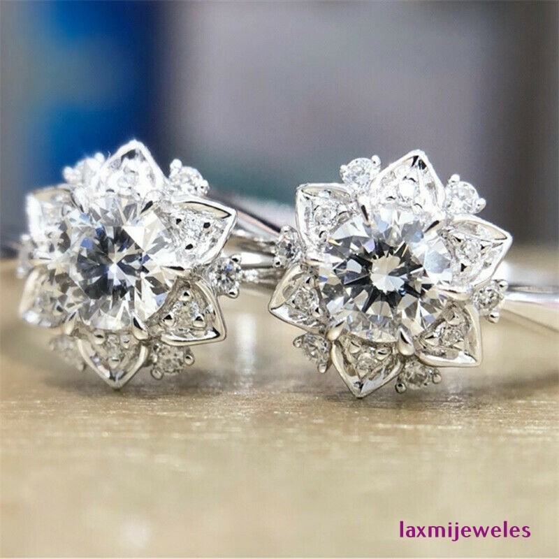 2.4Ct Lab-Created Diamond Ring Lotus Floral Sunflower Halo 14K White Gold Over