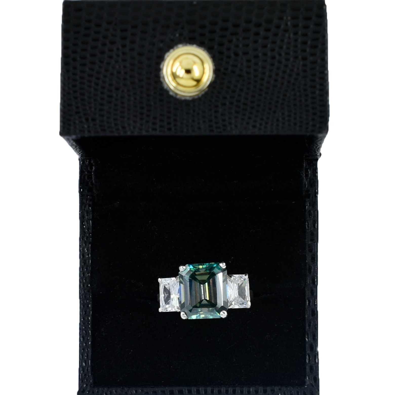 6.4Ct Emerald Cut Blue Diamond Ring Great Shine-Free Diamond Studs! Free Tariffs