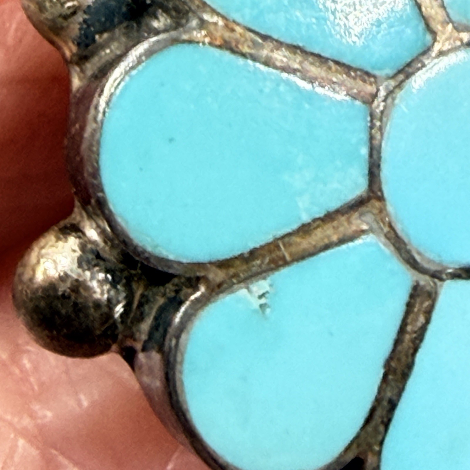 Vintage Frank Vacit Earrings Zuni Turquoise Inlay Sterling Silver Pierced READ