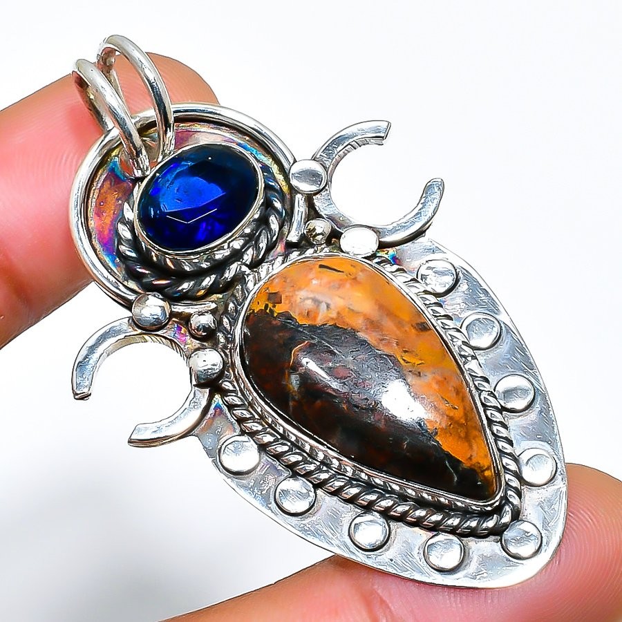Bauxite, Blue Topaz Gemstone 925 Sterling Silver Jewelry Pendant 2.17″