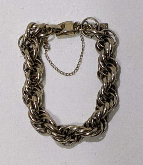 Vintage Signed Monet 7″ Gold Tone Heavy Chain Bracelet with Safety Chain Gift