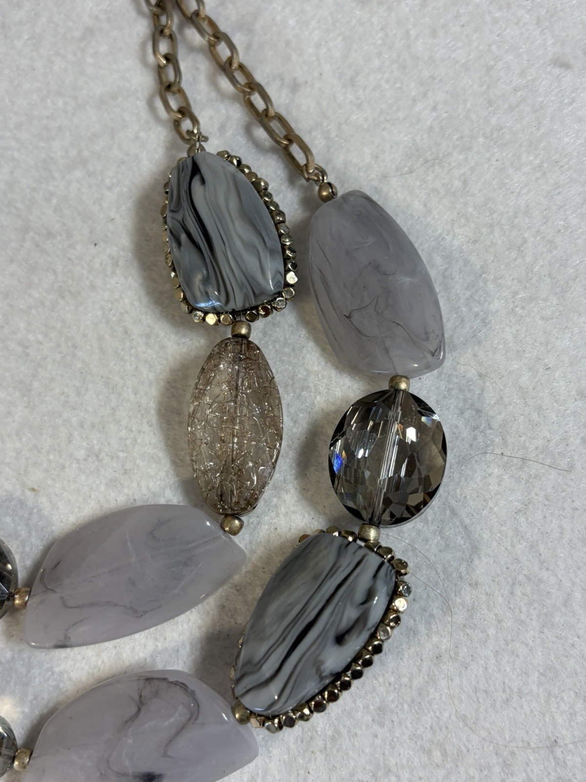 Vintage Lydell NYC Style Gray & Clear Faceted Bead Gold Tone Link Necklace