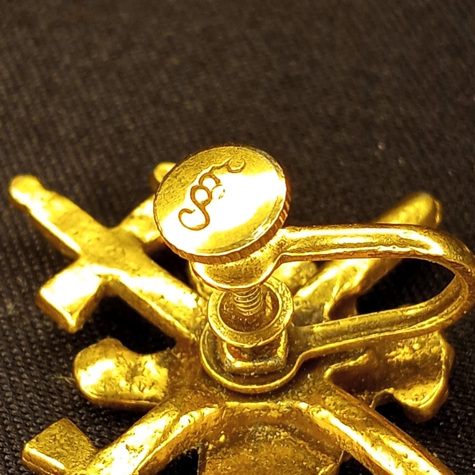 Large Vintage Earrings Sword Shield Crown Eagle Pin Military Style Gold Tone