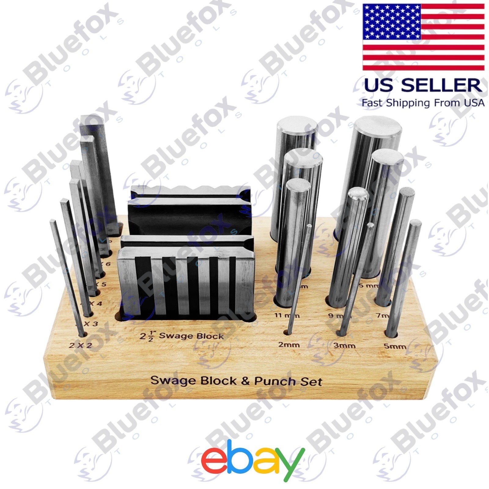 Steel Swage Block and Forming Design Block & 16 Punches Shaping Tools Set +Stand