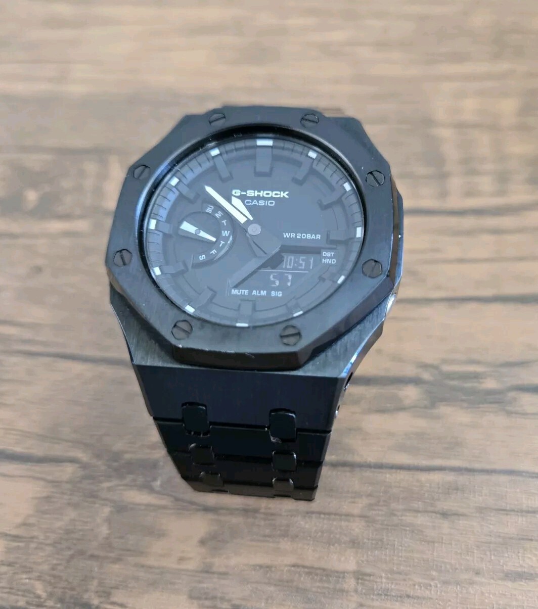 Casio G-Shock GA-2100SKE MOD Metal Case Bracelet Black Analog Digital 45.4 mm