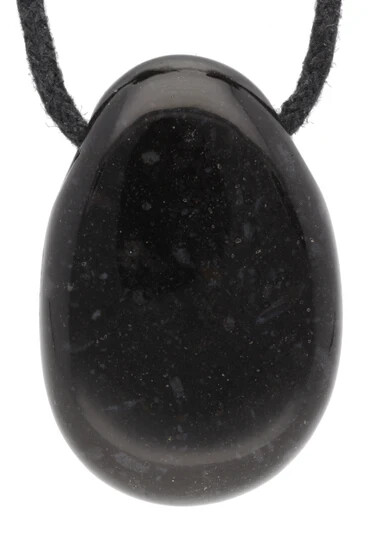 Onyx schwarz Anhänger MIT Lederband Lochstein Tropfen Trommelstein Edelstein