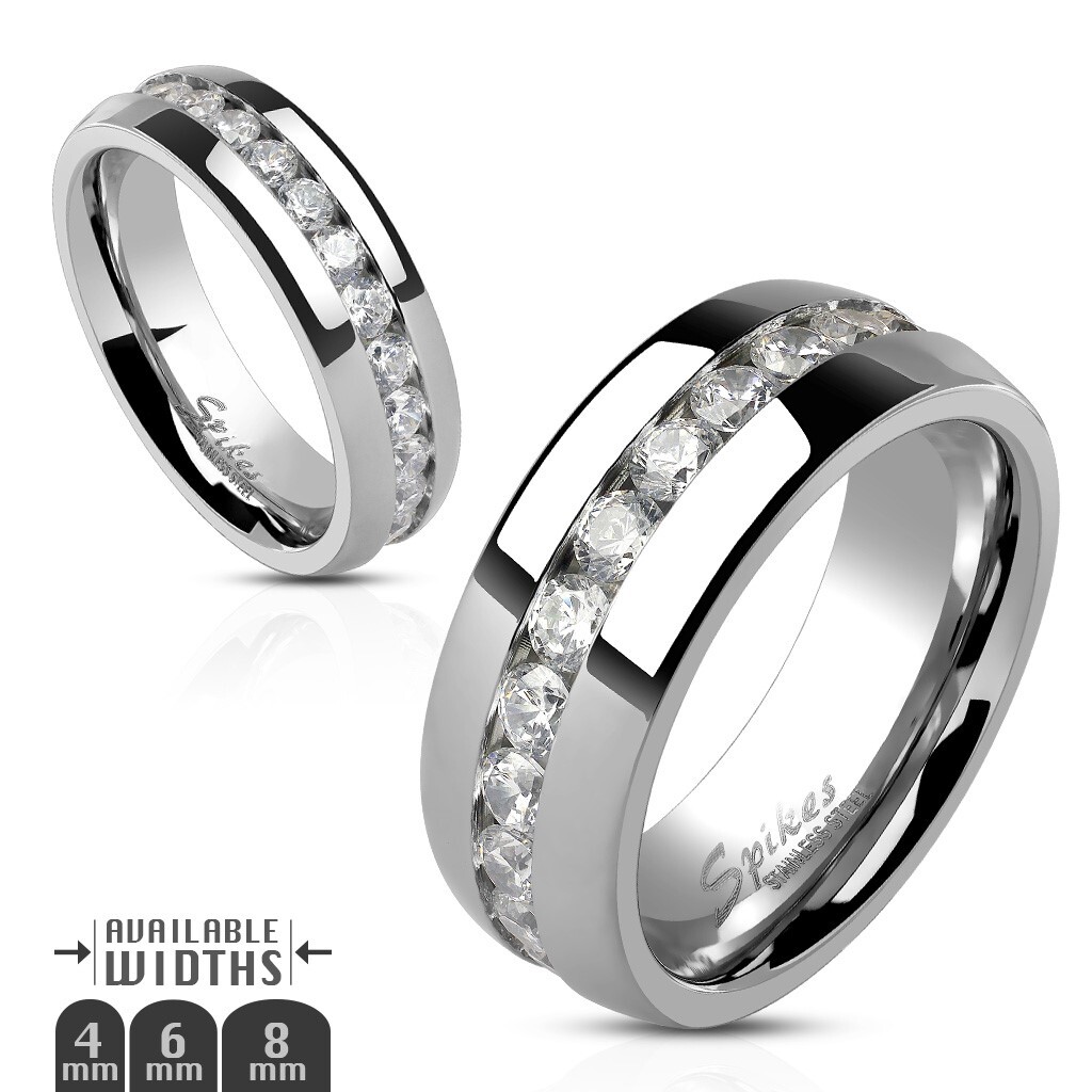 Stainless Steel Eternity CZ Wedding Band Ring 4mm 6mm 8mm Size 5-13 COMFORT FIT