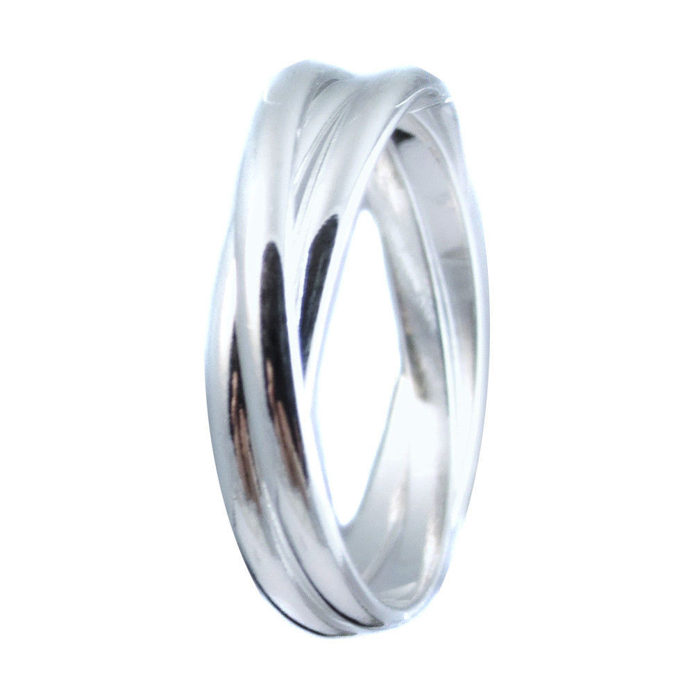 5,6,7,8,9,10,11,12 S. Silver Triple Interlocked Rolling High Polished Band Ring.