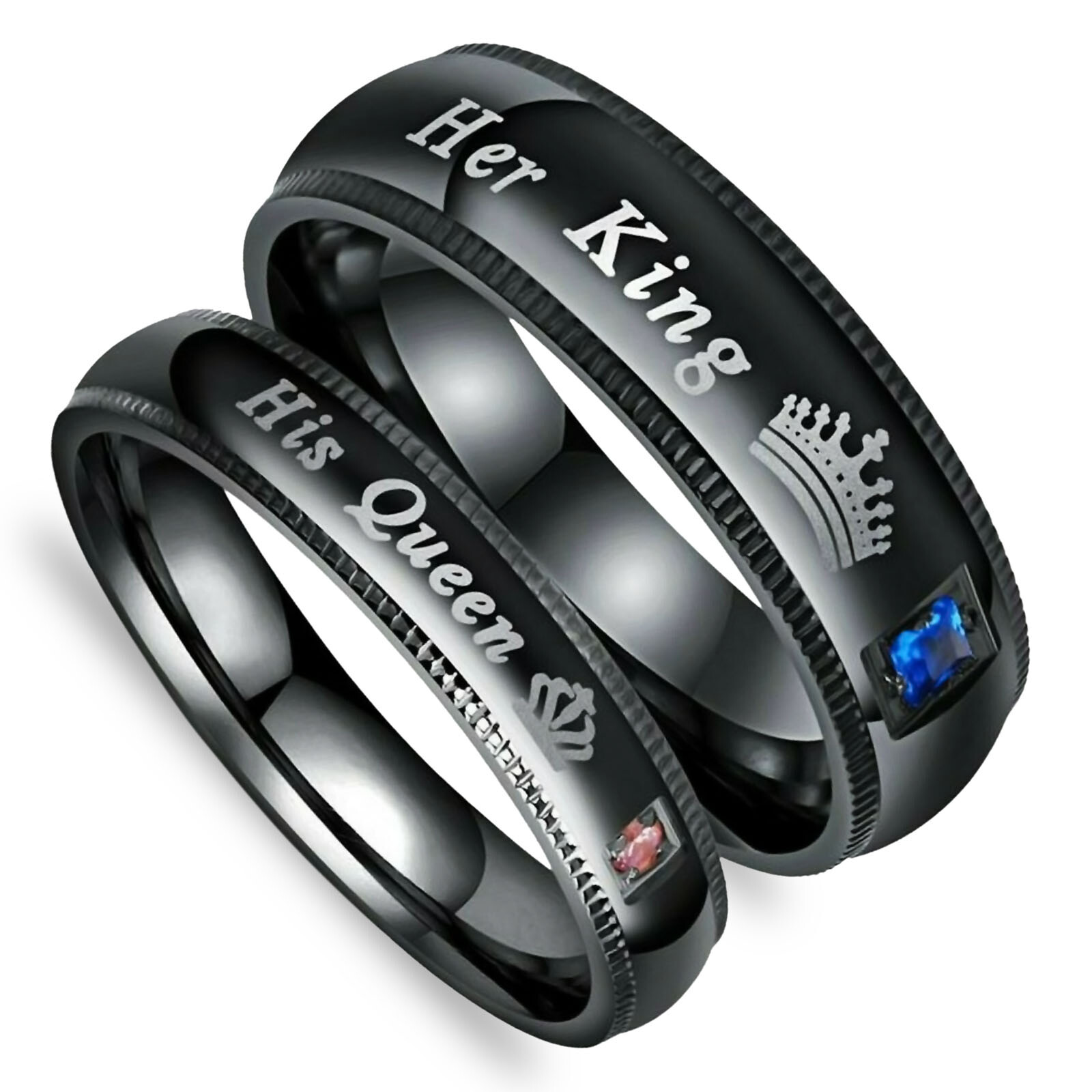 His Queen and Her King Stainless Steel Lover Couple Ring Engagement Promise Band