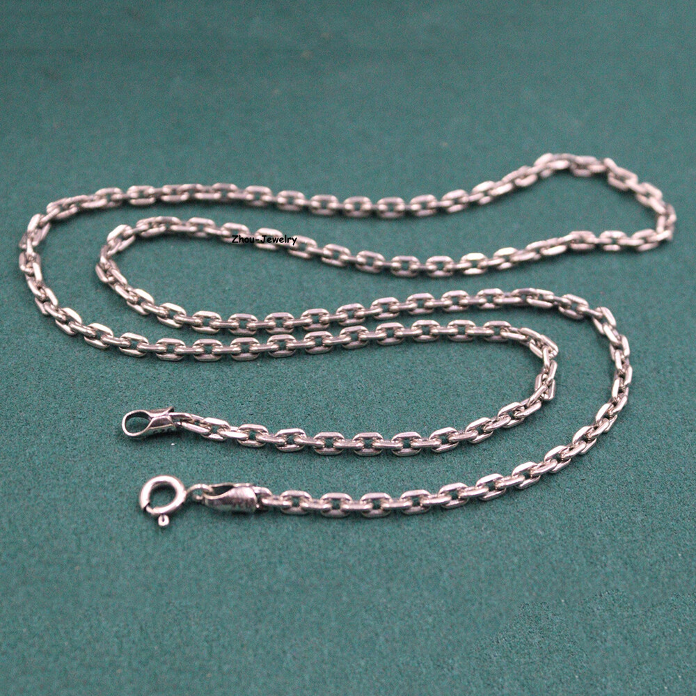 Pure S925 Sterling Silver Chain 3mm Cuboid Cable Link Necklace 11-12g 19.6inch