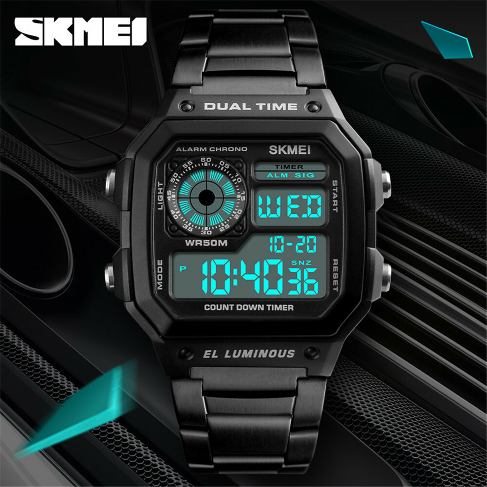 SKMEI Fashion Sport Watch Men Steel LED Digital Wristwatch Male Alarm Watches