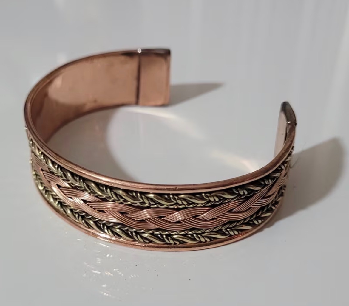 Solid Copper Braided Bracelet Pure Copper 2 tone Cuff Bangle