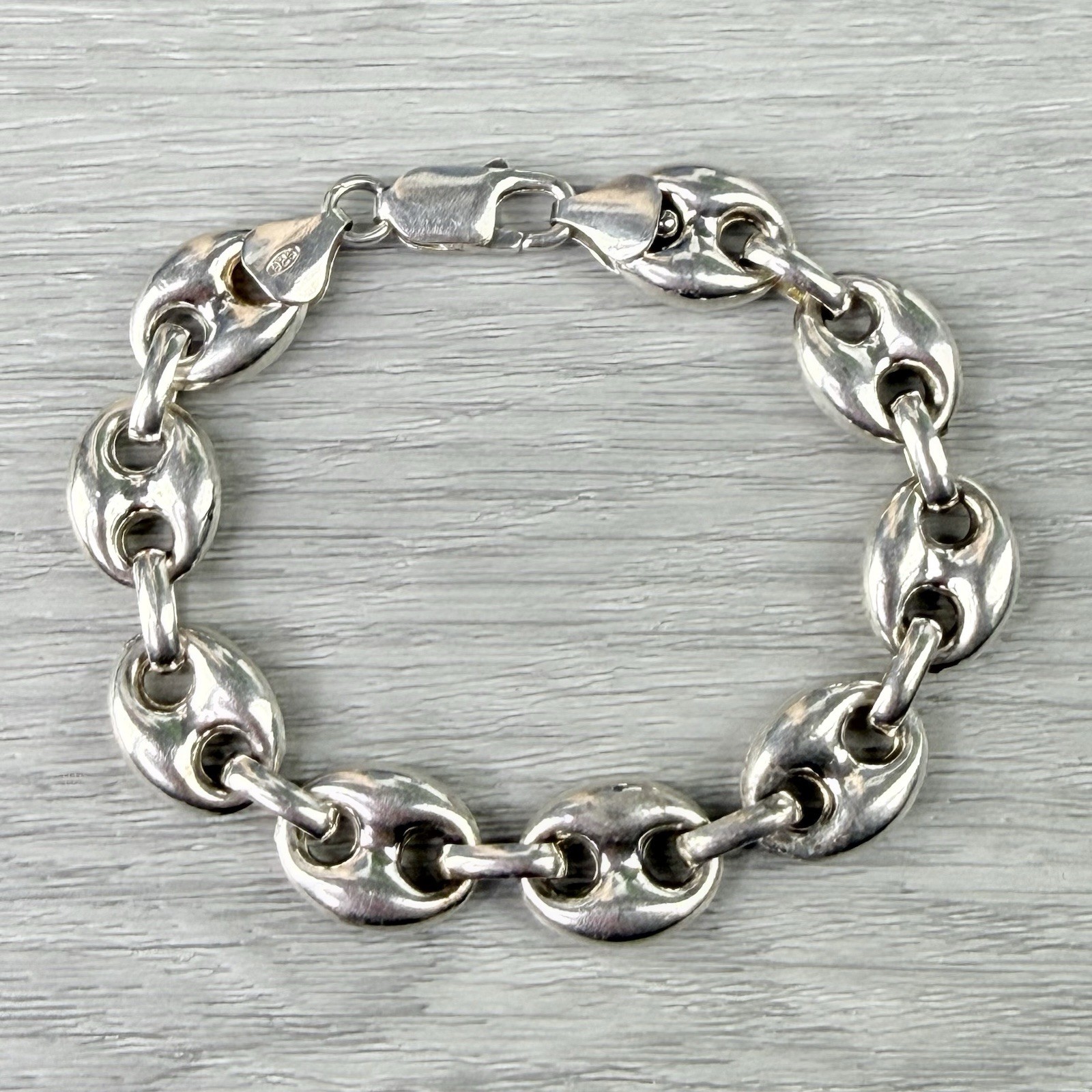 Vintage Sterling Silver 925 GLO Italy Puffy Mariner Anchor Link Chain Bracelet