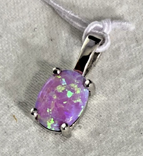 925 Sterling Silver Pink Lab Opal Solitaire Pendant, 13×6 mm, Gift Ready, NOS 1g
