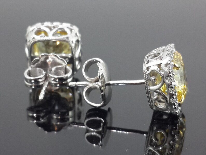2Ct Cushion Cut Lab Created Yellow Citrine Stud Earrings 14K Yellow Gold Plated
