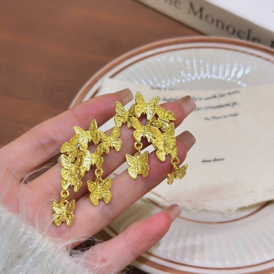 Retro Gold-plated 3D Butterfly Cluster Tassel Fashion Dangle/Drop Earrings
