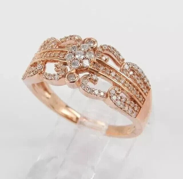 14k Rose Gold Plated 3Ct Round Cut Simulated Diamond Pretty Engagement Band Ring