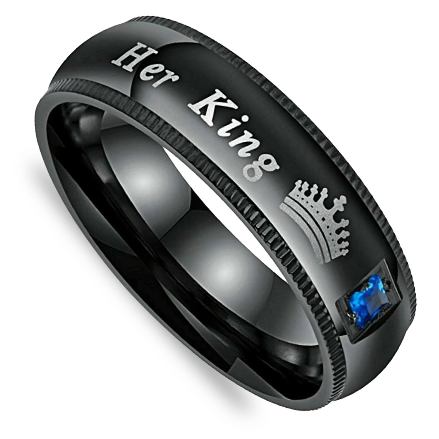 His Queen and Her King Stainless Steel Lover Couple Ring Engagement Promise Band