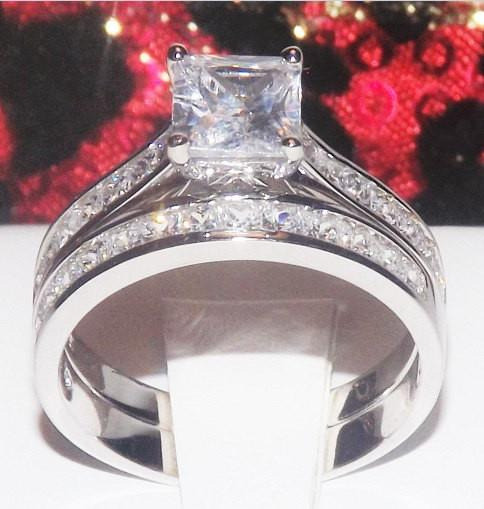 3.6C PRINCESS CUT DIAMOND SIMULATED WEDDING RING SET ENGAGEMENT BRIDAL SET 5-9