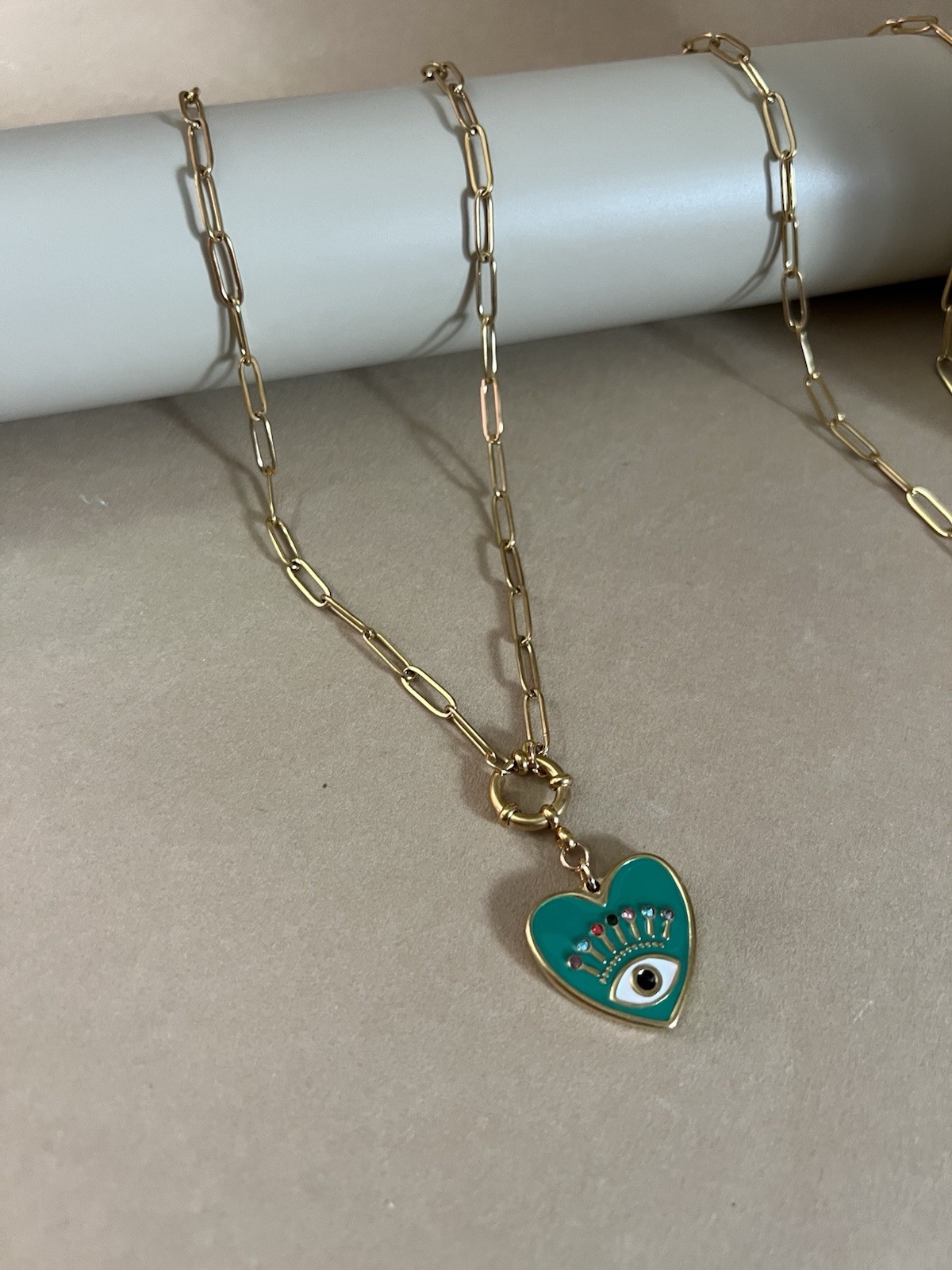 Heart Evil Eye Statement Chain Necklace – Elegant Protection Necklace