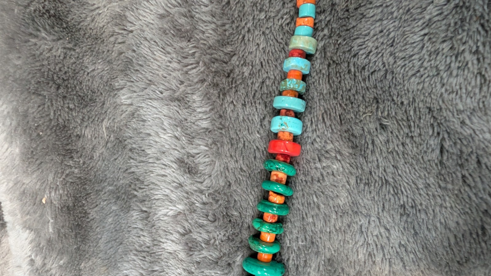 Handmade, Red, Green, Blue, Orange And Black Howlite Beaded Necklace, New