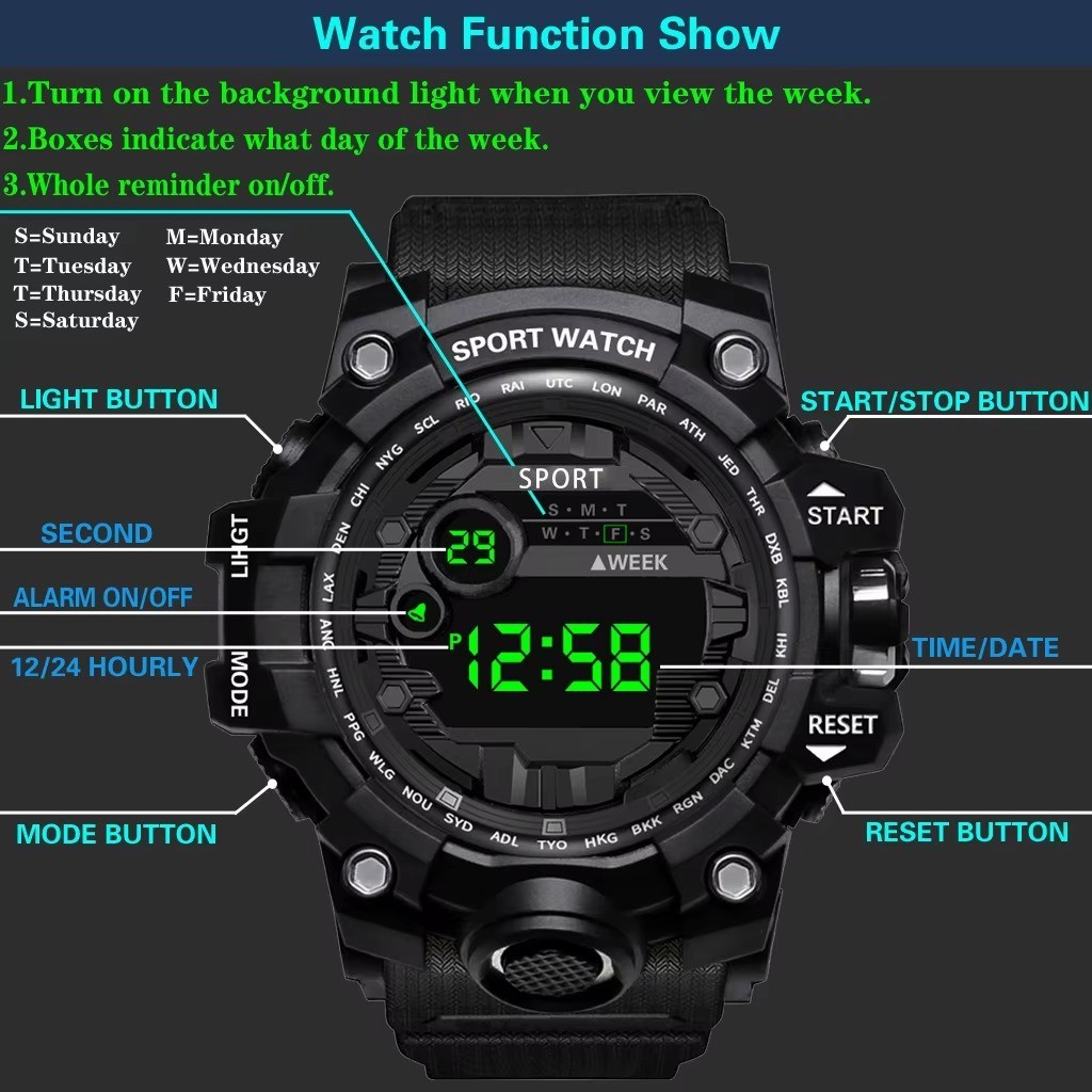 Men Waterproof Digital Sports Watch Military Tactical LED Backlight Wristwatch