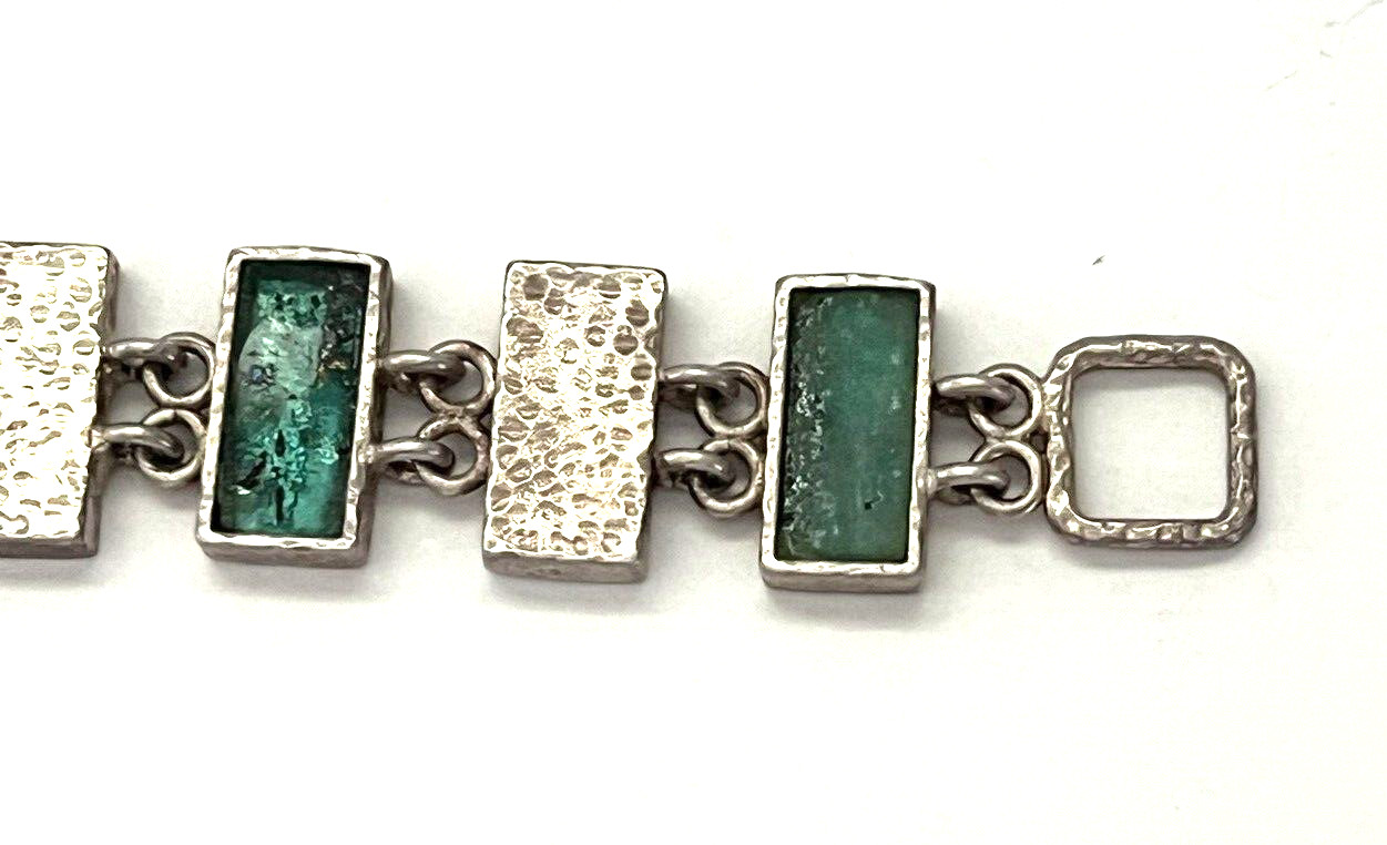 Roman Period Glass Fragments 200 B.C Set in 925 Silver Bracelet Vintage 2001