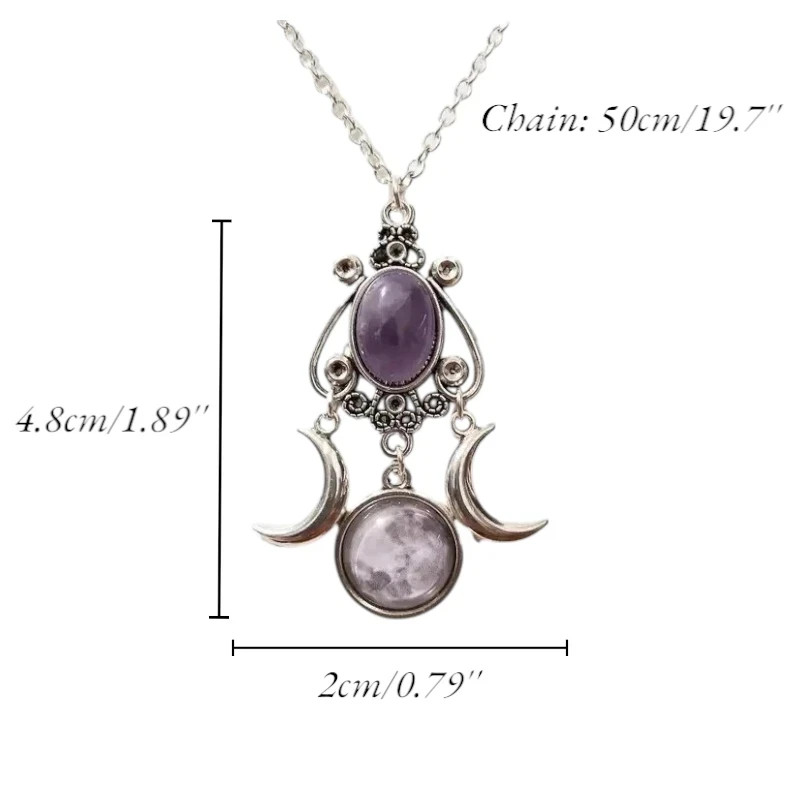 Triple Moon Goddess Necklace Amethyst Crystal Pendant Necklace Jewelry
