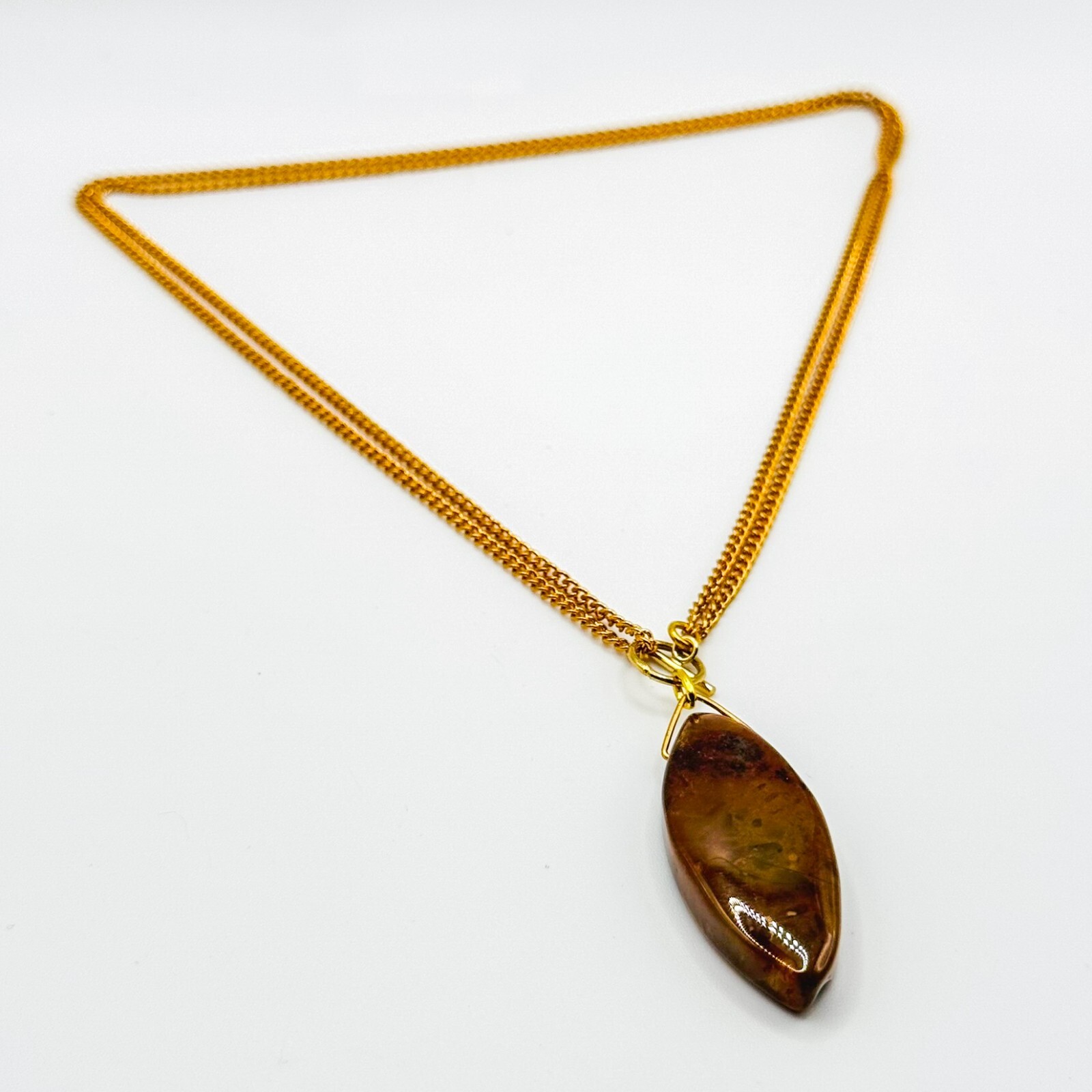 Vintage 14ct Rolled Gold Curb Chain Pendant Necklace 40cm Polished Stone Filled